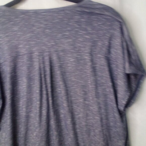 Max Edition Blouse L Short Sleeve Button Front Tie Hem V-Neck Blue - Picture 12 of 14